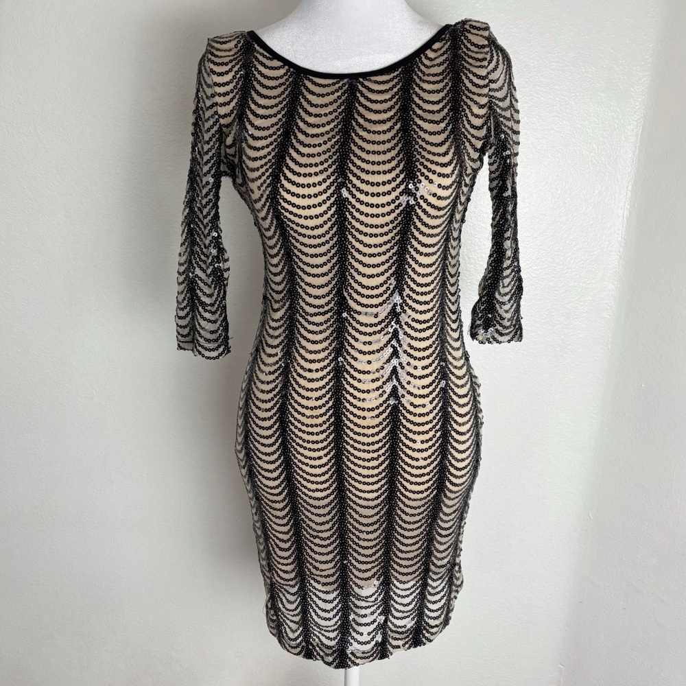 Fora Black Sequin Mesh Mini Dress (Fits Small)